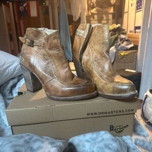 Bed Stu Distressed Tan Brown Leather Ankle Booties with Buckle